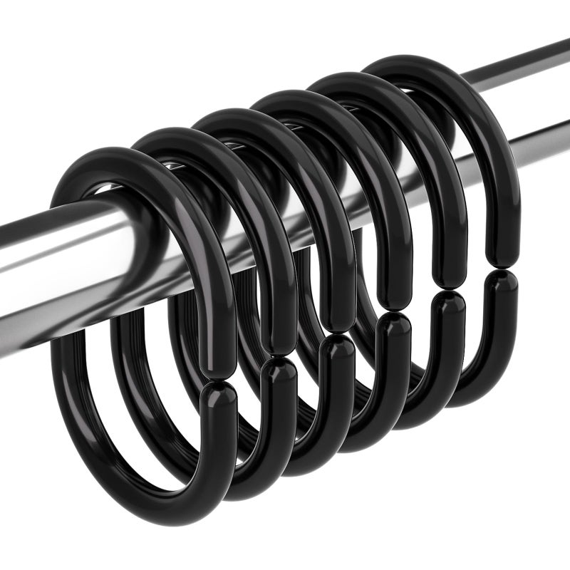 Amazer Black Shower Curtain Hooks Rings, 24 Pcs Plastic Shower Curtain Rings, Plastic Shower Curtain Hooks for Bathroom Shower Rod, Black Shower Hooks Rings Loops for Shower Curtain - Image 1